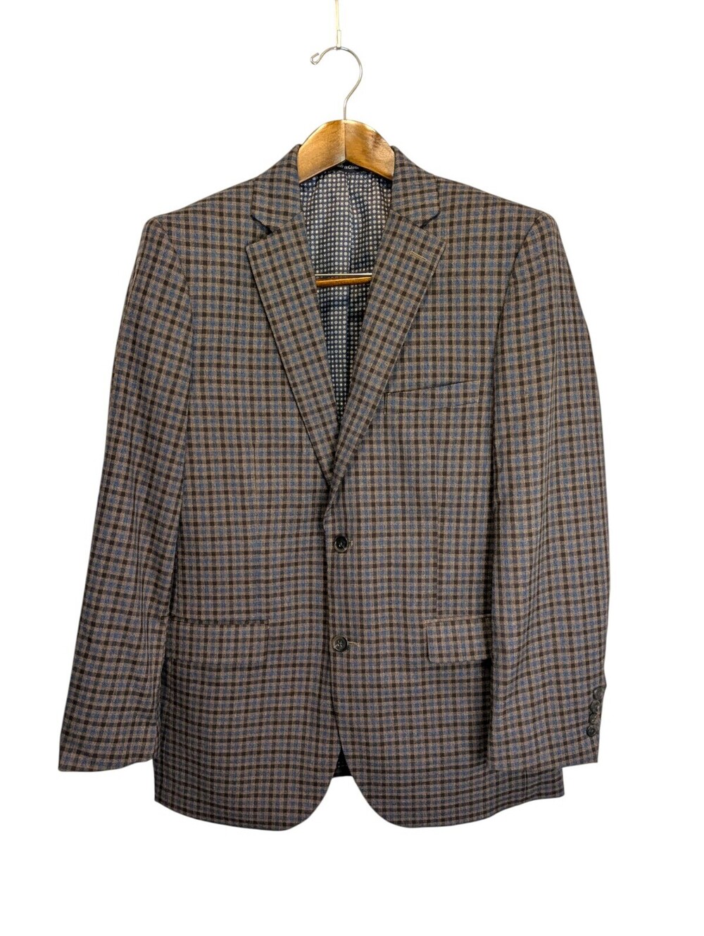 Alan Flusser Men's Brown Blue Plaid Sport Coat Blazer 40R 2 Button Preppy